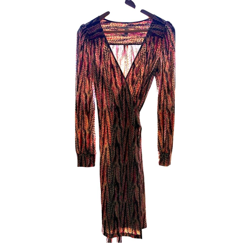 Diane Von Furstenberg Pink and Black Printed Wrap-Style Long Sleeve Dress